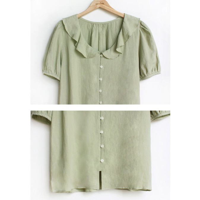 Áo Sơ Mi Tay Ngắn Phối Bèo Thời Trang Dành Cho Nữ 43802