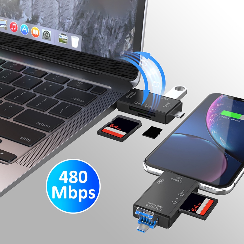 Đầu đọc thẻ nhớ TF-SD đa năng 6 trong 1 USB 3.0 type C cho điện thoại