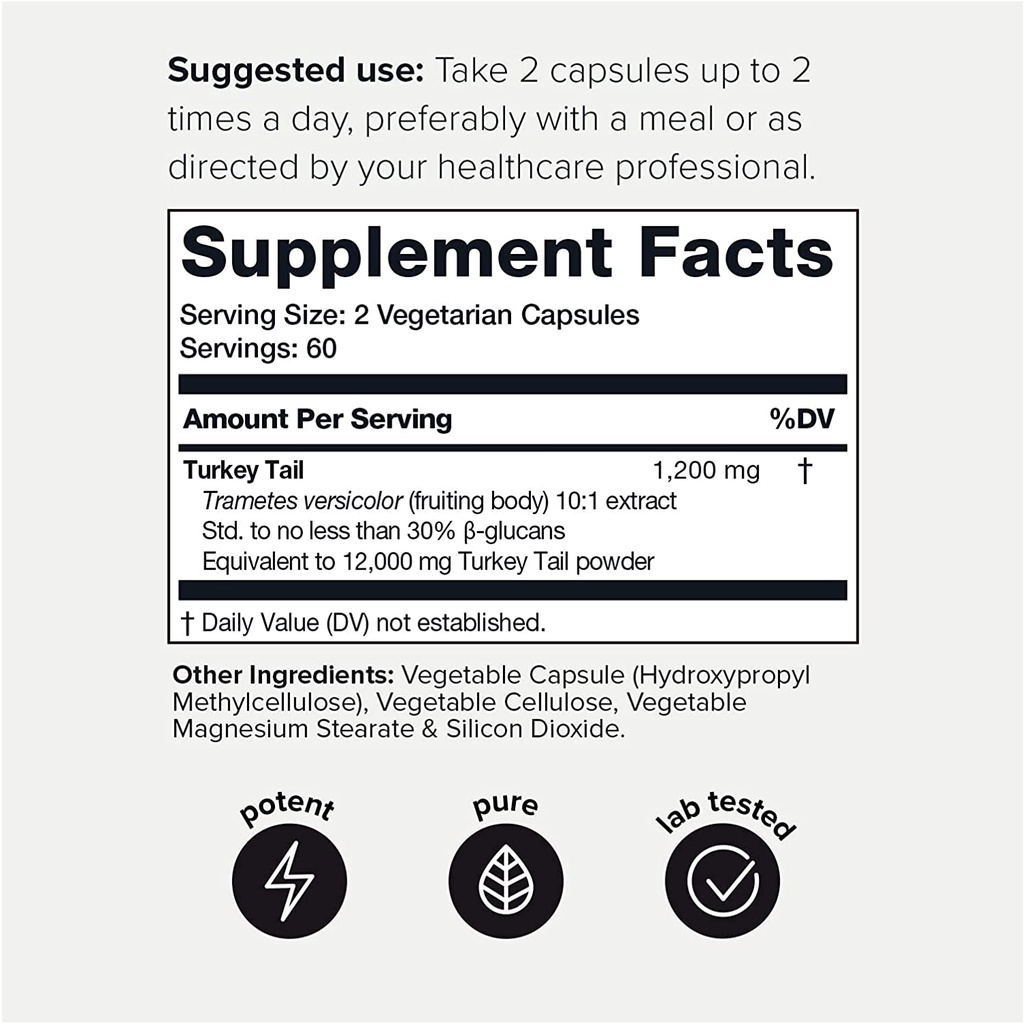 Viên Nấm Vân Chi 1200mg - 120 Viên -Tăng Miễn Dịch Đề Kháng - Hỗ Trợ Ung Bướu - Tăng Cường Tuổi Thọ - Turkey Tail