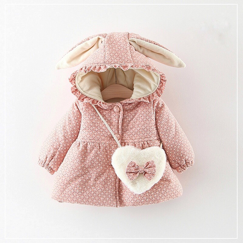 Áo Khoác Cho Bé Gái - Trending Kids - Áo Khoác Nỉ Trần Bông Tai Thỏ kèm túi Đáng Yêu Cho Bé, Chất mềm