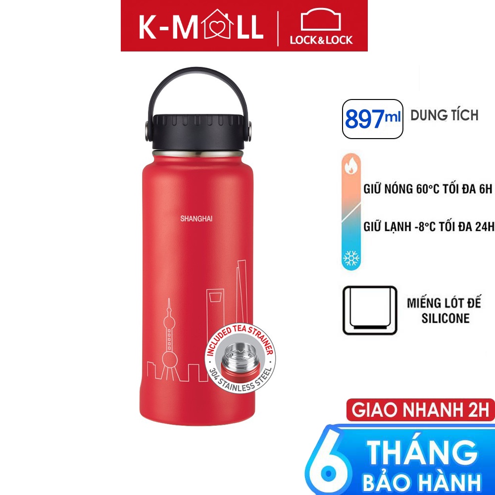 Bình giữ nhiệt LocknLock 897ml Riga Tumbler có khay lưới lọc trà inox và quai xách LHC4160RED - K-MALL