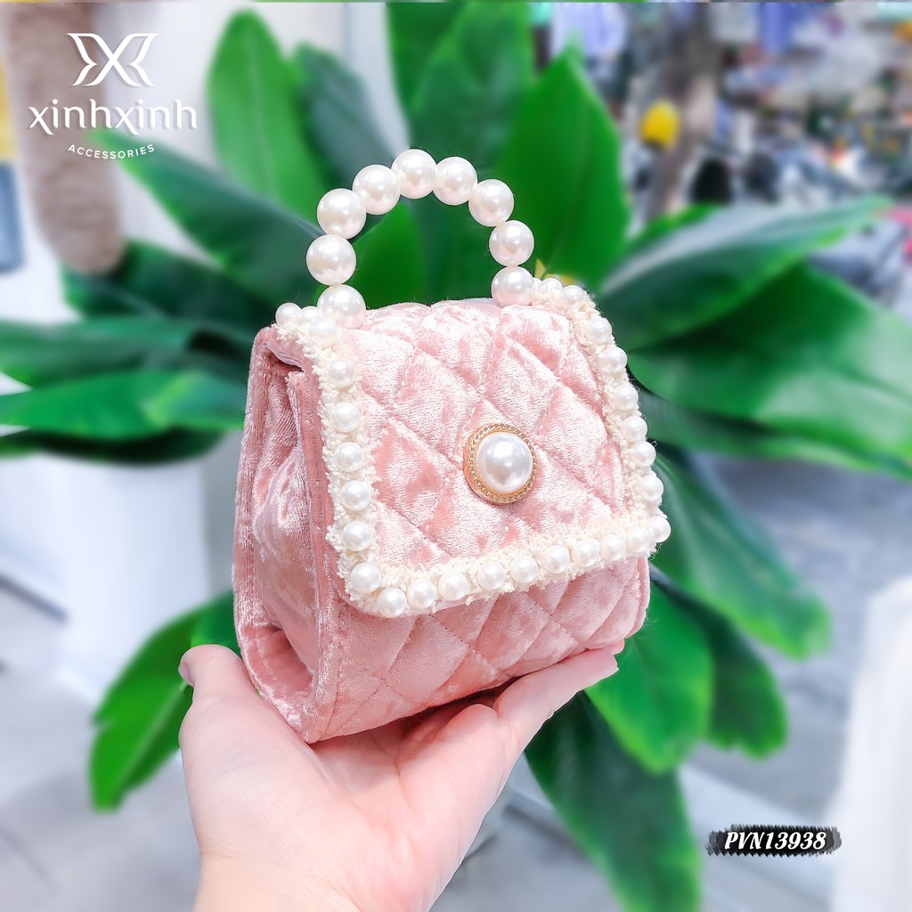 Túi xách cho bé , túi đeo chéo bé gái mini vải nhung trần trám - Xinh Xinh Accessories