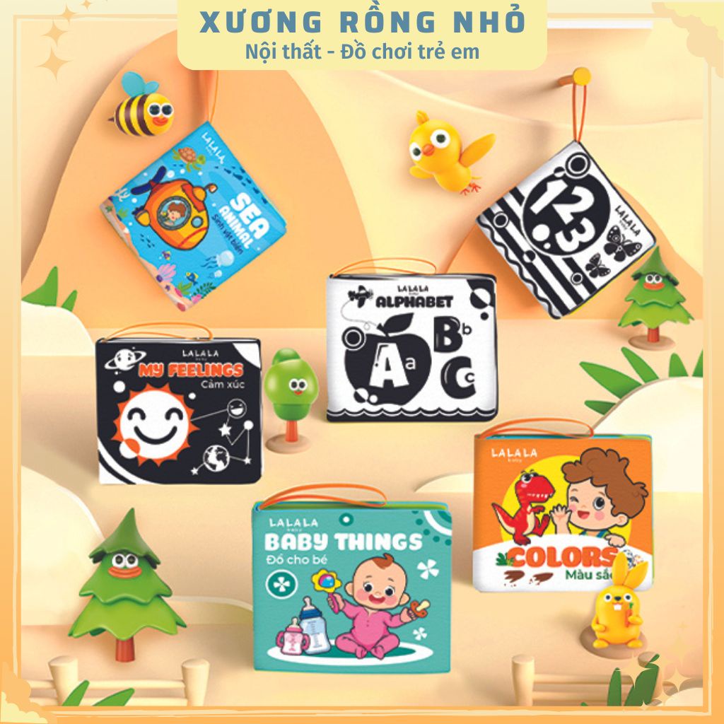 Sách vải Lalala baby cho bé, 8 mặt sột soạt 12x11cm,, an toàn cho bé, đồ chơi giáo dục sớm