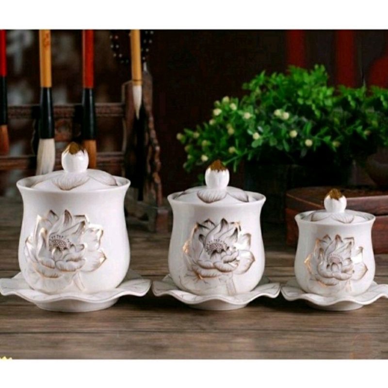 Đại bi nắp thờ cúng hàng Bạch Ngọc hoa sen nổi cao cấp-Đồ Thờ Tâm Linh