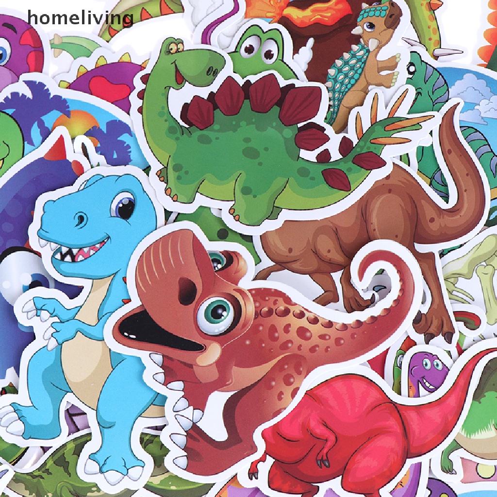 Bộ 50 Miếng Dán Họa Tiết Khủng Long Hoạt Hình Trang Trí Sổ Tay / Vali / laptop