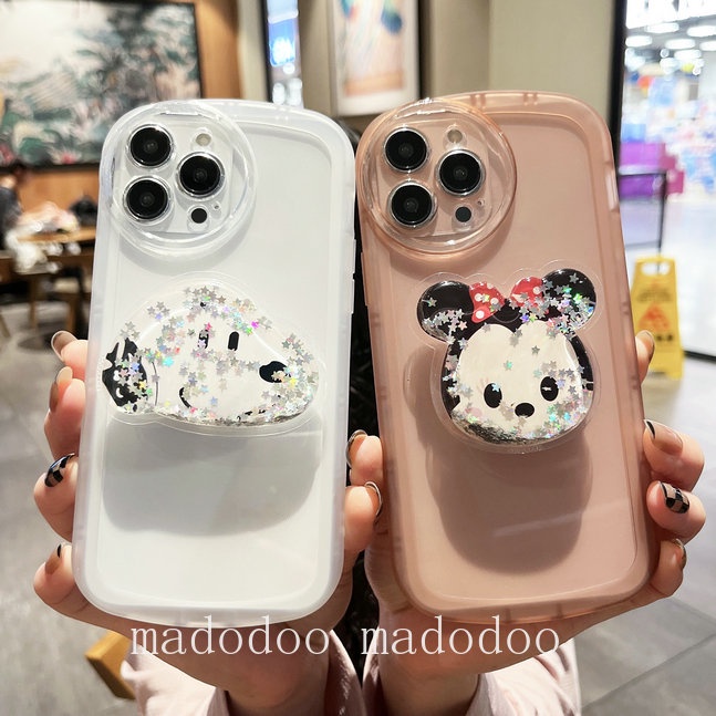 Clear Casing For iPhone 14 Pro Max 14Pro 14Plus 14ProMax 13 12 Mini Cute Snoopy Mickey Minnie Donald Duck Daisy Couple Quicksand Stand Round Airbag Shockproof Clear Soft Phone Case Full Fine Hole Protection Back Cover NKS 13