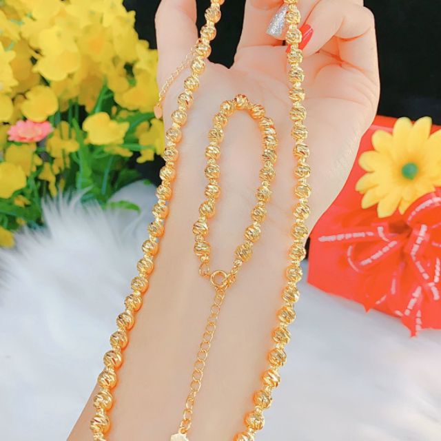 Bộ dây chuyền bi và lắc bi mạ vàng cao cấp thiết kế Minh e