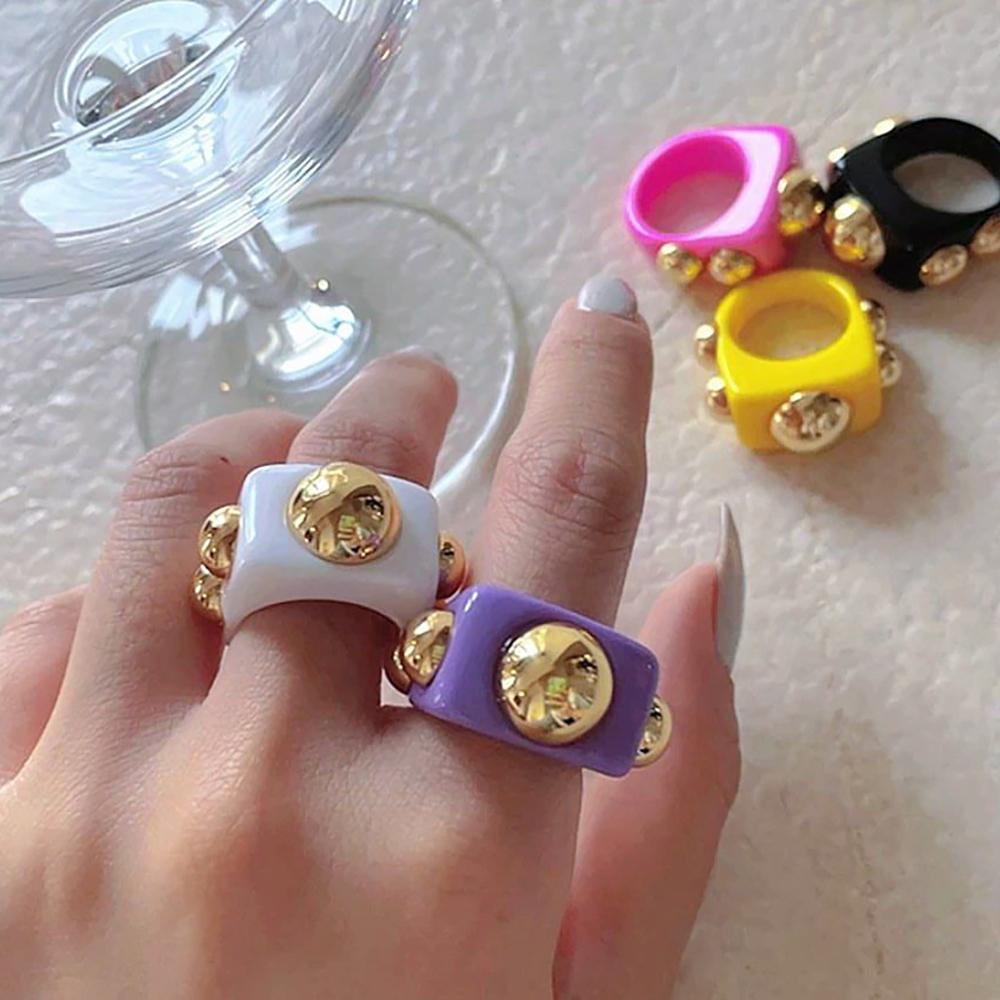 FORBETTER Nhẫn Đính Hạt Nhựa Resin Màu Kẹo Ngọt Thời Trang Punk