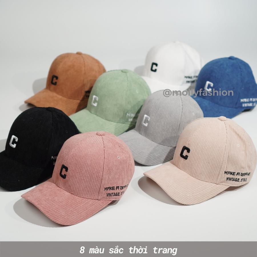 Mũ lưỡi trai Unisex  Nón kết Ulzzang thêu chữ C nhung tăm cao cấp Molly Fashion – NK06