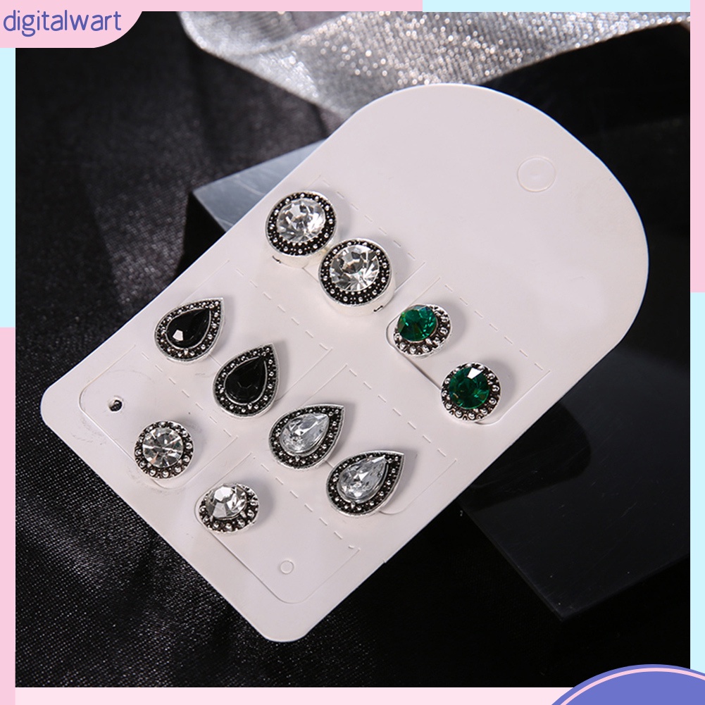 Set 5 đôi bông tai đính đá kiểu dáng thời trang trang, sang trọng cho nữ