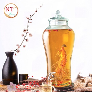Bình ngâm rượu sâm thủy tinh hoa văn chân mây 8 Lít ( Có van & Không van)