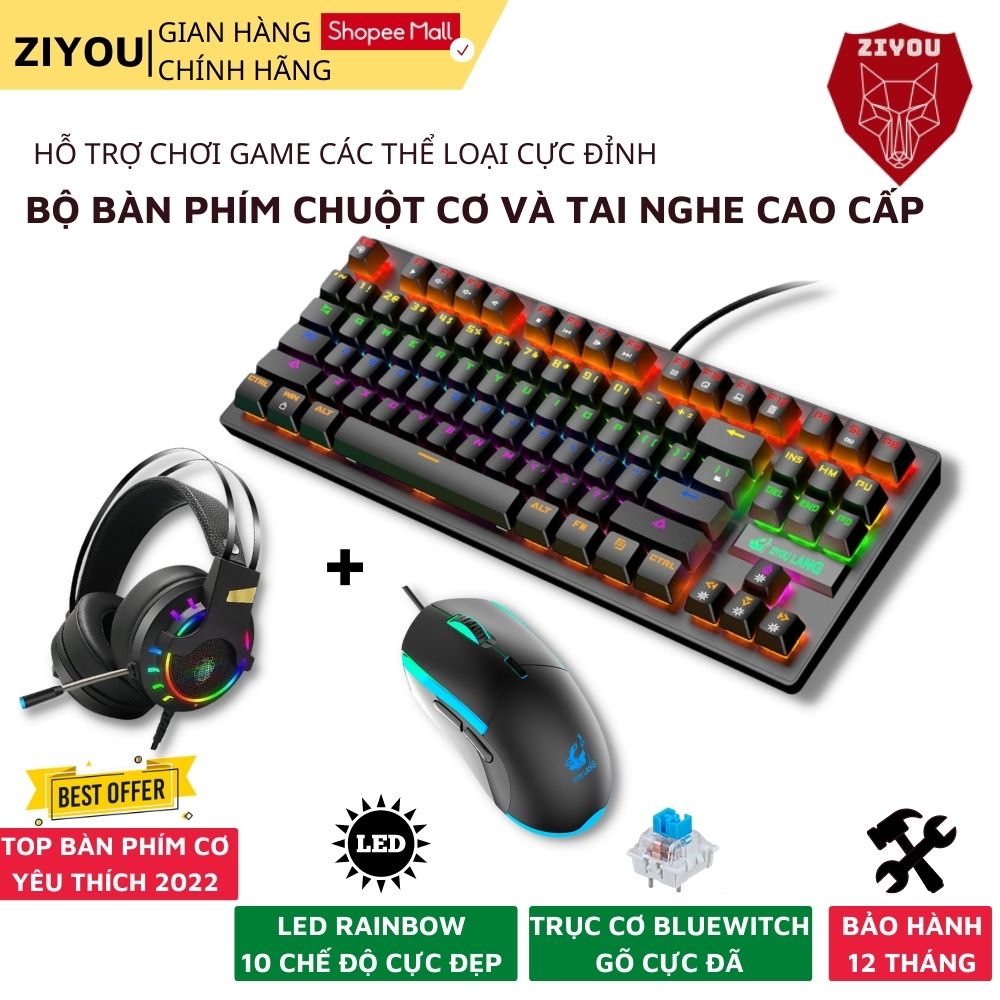 Combo bộ phím và chuột kèm tai nghe chụp tai gaming ZIYOU Set chuyên game dành cho game thủ chuyên nghiệp, K2+V7+K3