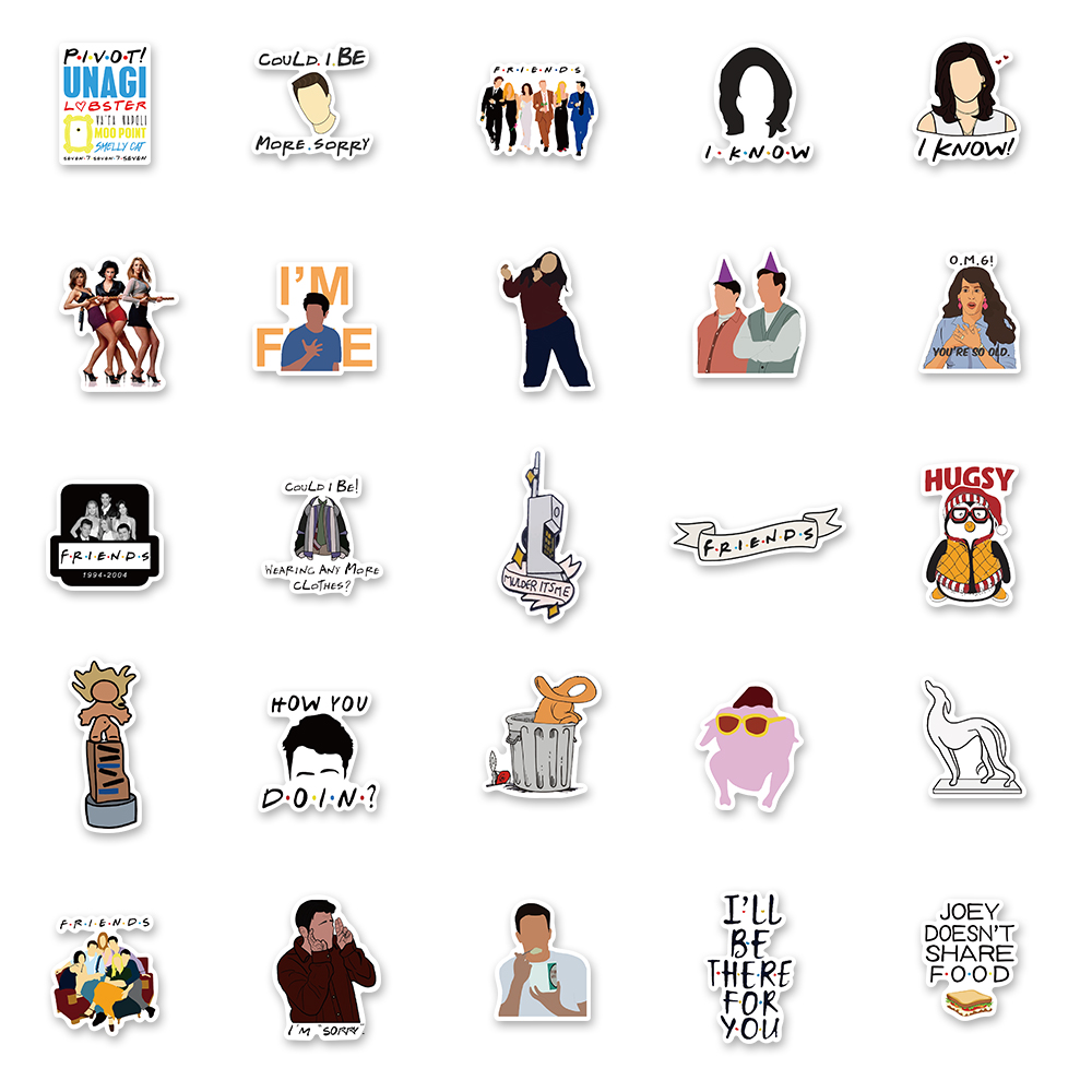 Set 50 sticker bằng Pvc chống nước họa tiết graffiti Friends