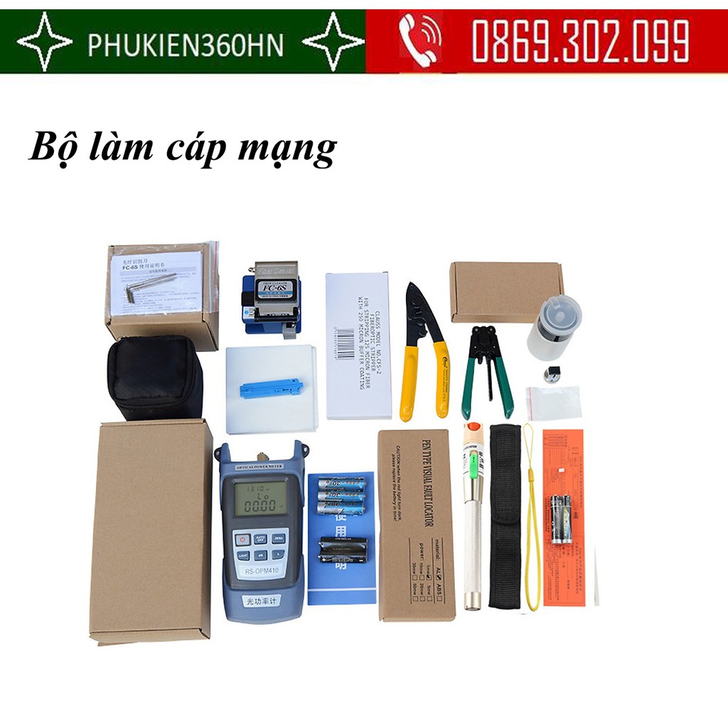 Bộ dụng cụ làm cáp mạng cao cấp gồm: Máy đo công suất quang đa năng HX + Dụng cụ cắt sợi quang FC 6S + Bút soi quang 30k