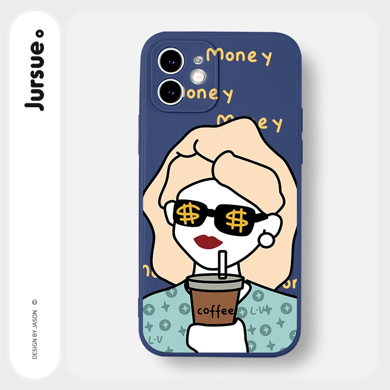 Ốp lưng JURSUE hoạt hình cặp đôi dễ thương đẹp cho iPhone 13 12 11 Pro Max SE 2020 X XR XS ip 8 7 6 6S Plus kute Y294