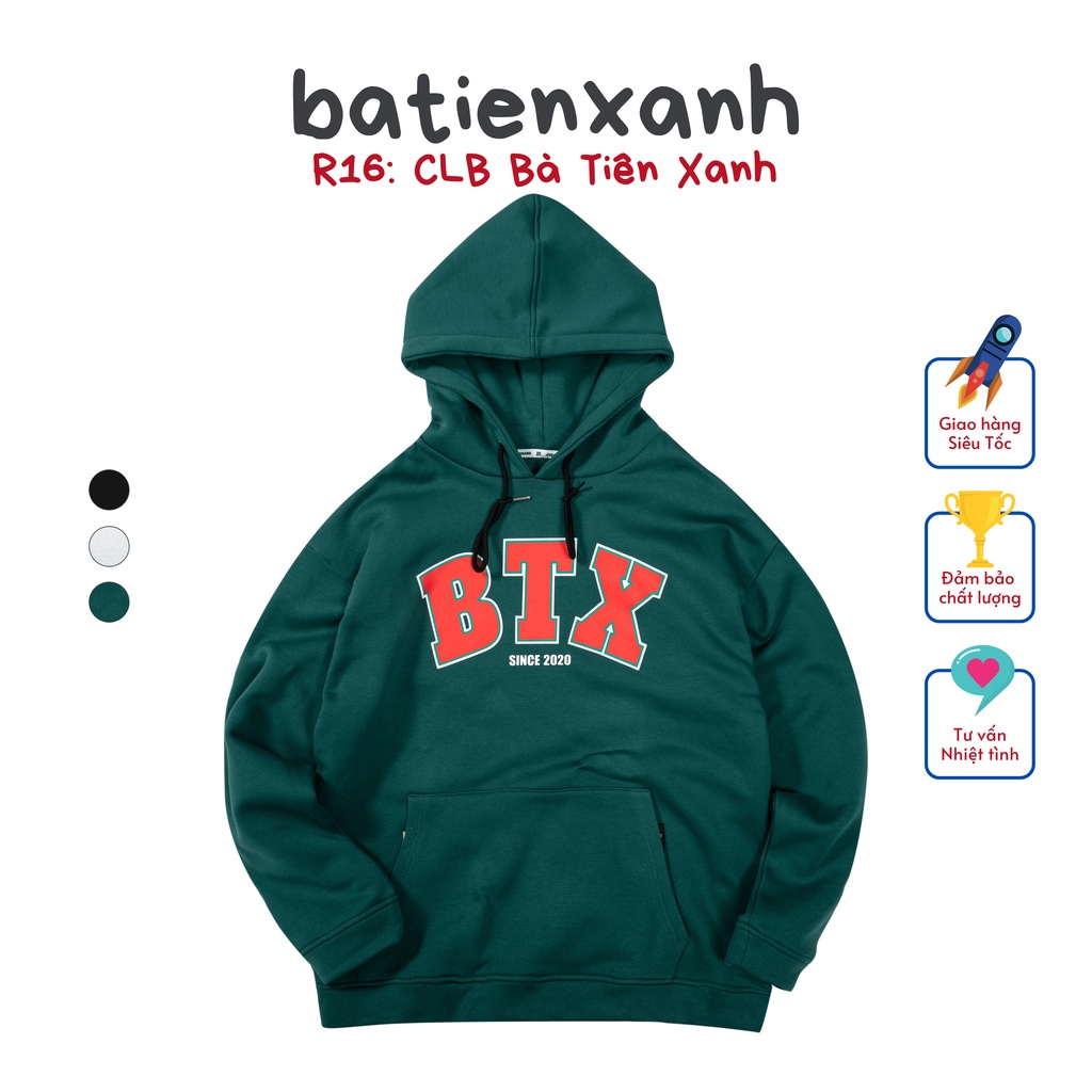 Áo Hoodie Nam Nữ Batixa Nỉ Có Mũ Hai lớp In Logo Lớn