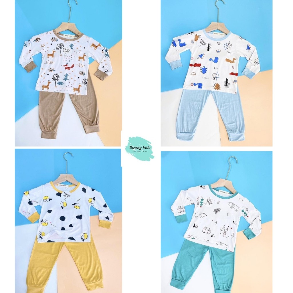 Bộ Dài Tay Minky Mom Họa Tiết Động Vật Nền Trắng Dễ Thương Cho Bé (6-19kg)