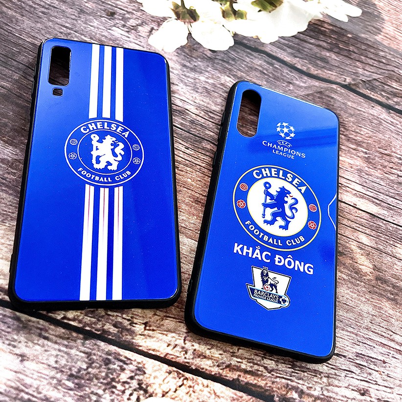 Ốp lưng điện thoại mặt kính samsung,oppo,iphone hình logo bóng đá chealsea/MU/Liverpool/manchester united