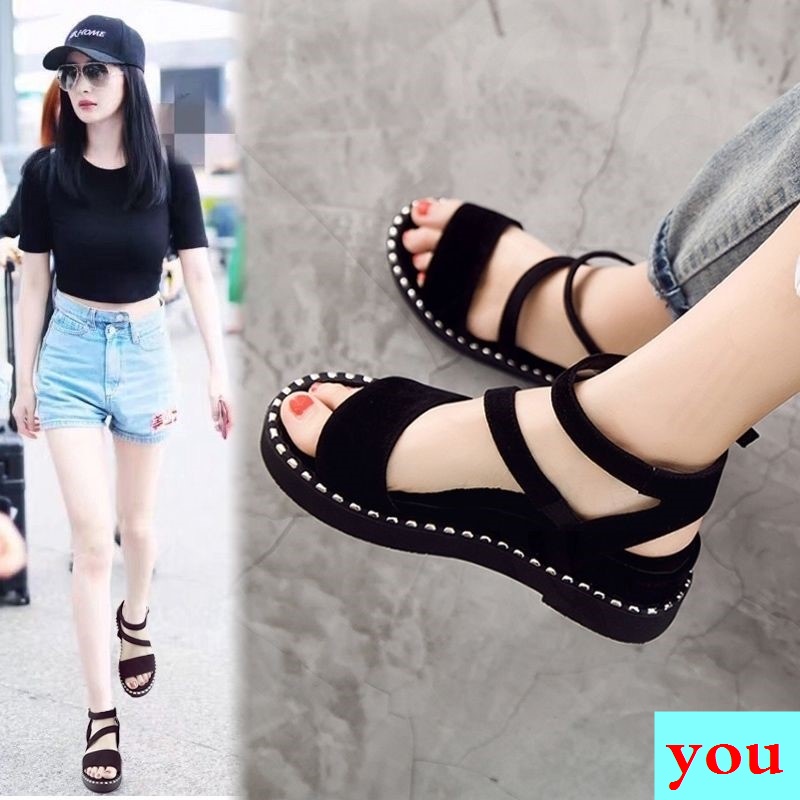 Giày Sandal Mùa Hè Đế Xuồng Dày Dặn Cài Khóa Sau Lưng Phong Cách La Mã Chống Trượt Cho Nữ 22