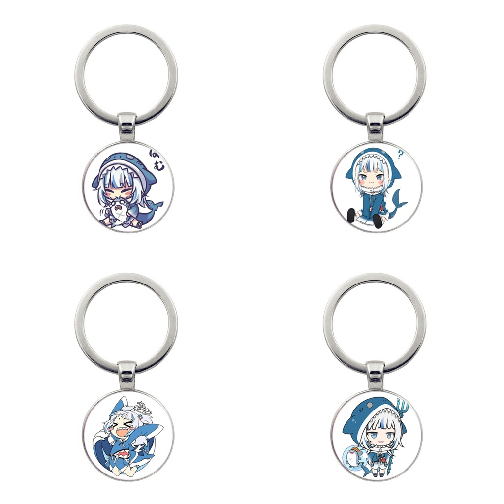 (KL25) Móc khóa tròn kim loại hình GAWR GURA Hololive Vtuber keychain treo túi treo chìa khóa phong cách chibi anime
