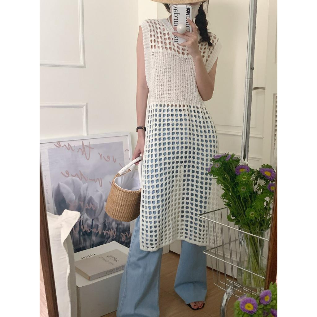 Đầm Dệt Kim Phối Lưới Phong Cách Retro 52273