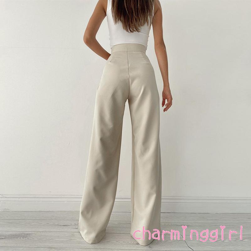 Quần ống rộng lưng cao phong cách vintage cho nữ