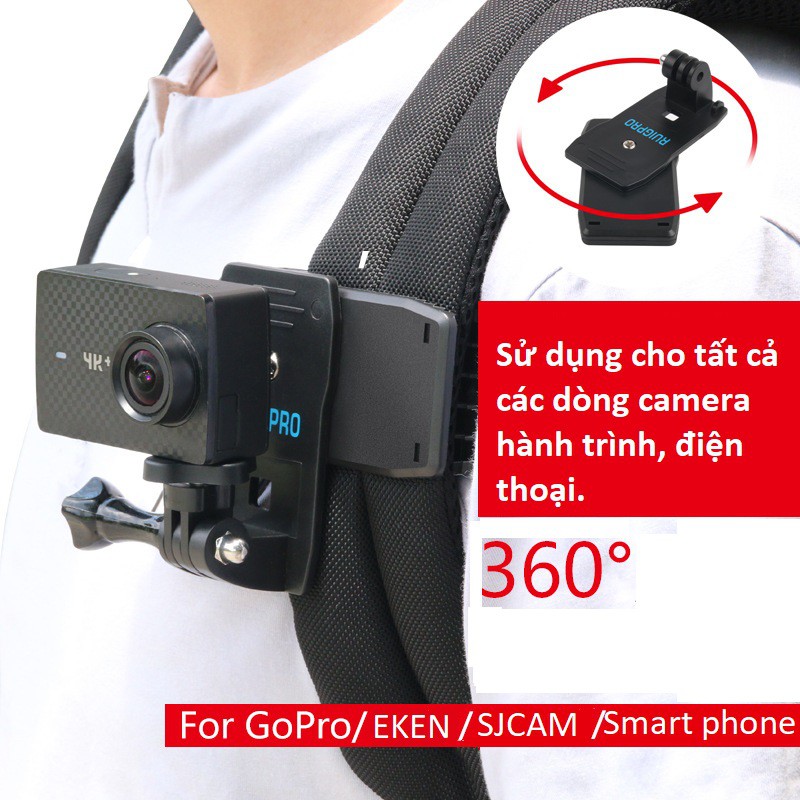 Bộ kẹp balo quay phim cho các loại camera hành trình, hành động Gopro, eken,sjcam,xiaomi, điện thoại, vô cùng chắc chắn