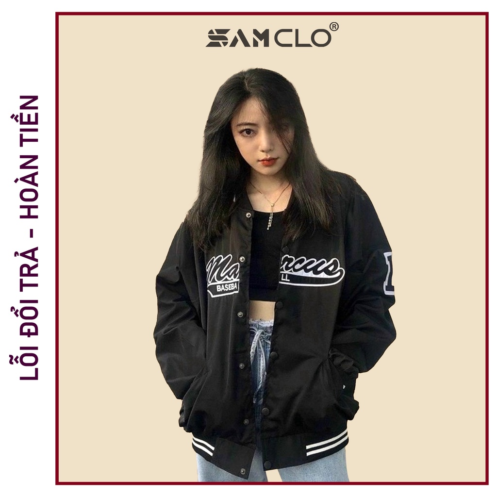 Áo khoác dù bomber 2 lớp nam nữ SAM CLO phong cách bóng chày form rộng unisex mặc cặp - couple in baseball 17 MARCUS