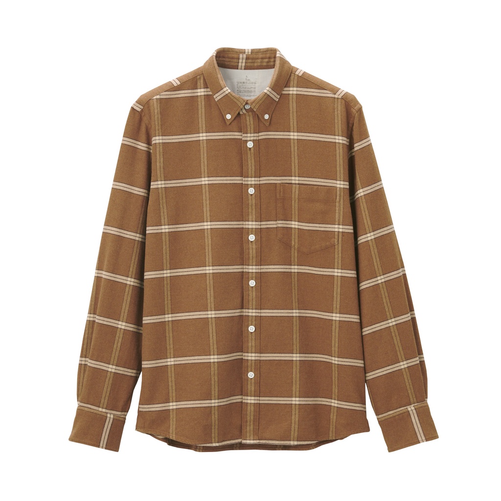 Muji Áo Sơ Mi Vải Flannel Cotton Cổ Cài Nút