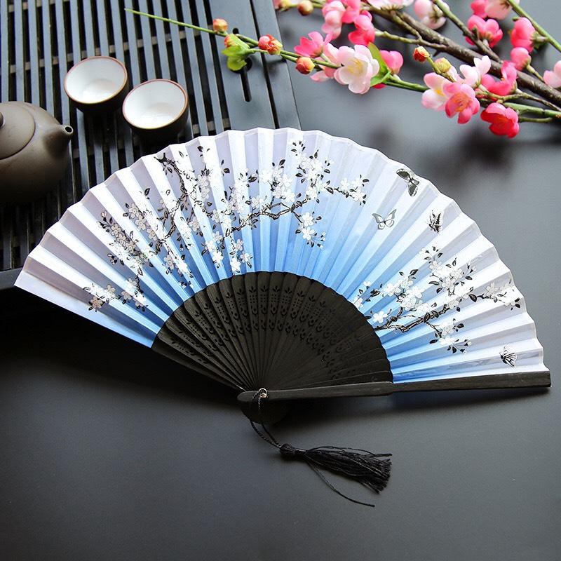 (50 mẫu) Quạt Cổ Trang xếp cầm tay gấp vải lụa xinh xắn quà tặng trang trí