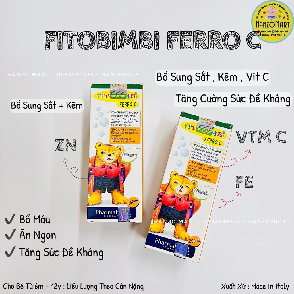 Ferro C Fitobimbi Bổ Sung Sắt Vitamin C Kẽm,Bổ Máu Và Tăng Cường Đề Kháng Cho Bé
