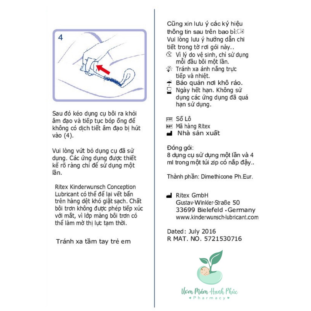 [BÁN LẺ] Gel Ritex Kinderwunsch Đức, 1 tuýp - hỗ trợ tăng thụ thai