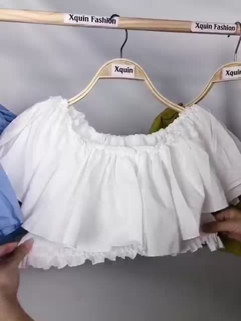 Áo croptop nữ bẹt vai tay phồng Xquin, Áo kiểu nữ thiết kế 2 lớp vải voan bèo mềm siêu hot | BigBuy360 - bigbuy360.vn