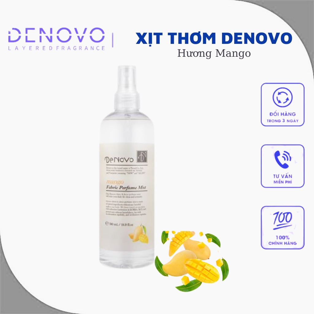 Chai xịt thơm hương nước hoa DENOVO Hàn Quốc hương Mango - Nước xịt khử mùi quần áo, mùi phòng, mùi cơ thể chính hãng