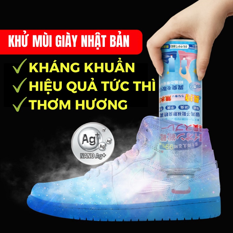 Xịt Khử Mùi Hôi Giày Dép Tất Vớ Tủ Giày Nano Bạc Công Nghệ Nhật Bản Khử Mùi Hôi Chân Hiệu Quả, Nomita