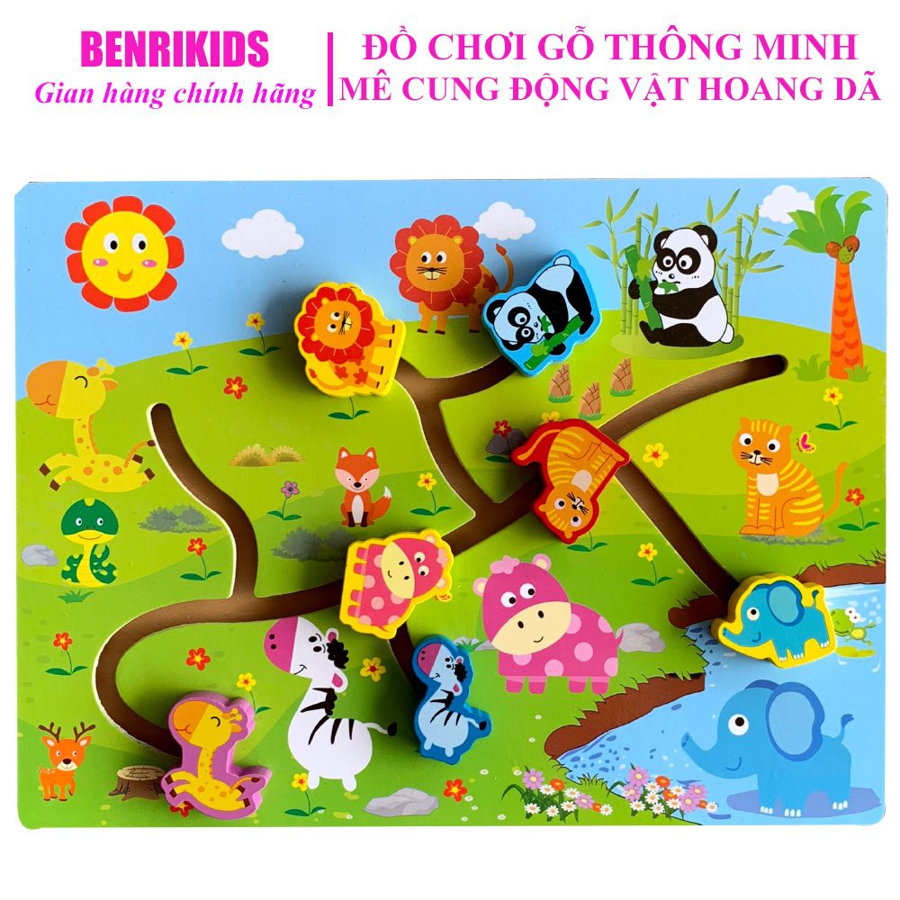 Đồ Chơi Gỗ Benrikids Bảng Mê Cung Động Vật Trên Cạn Cho Bé Tư Duy Logic