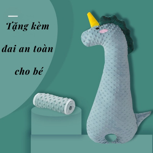 Gối Khủng Long Nằm Sấp Chống Đầy Hơi Cho Bé Tặng Kèm Đai Cố Định [Hàng Organic Chất Lượng Cao]