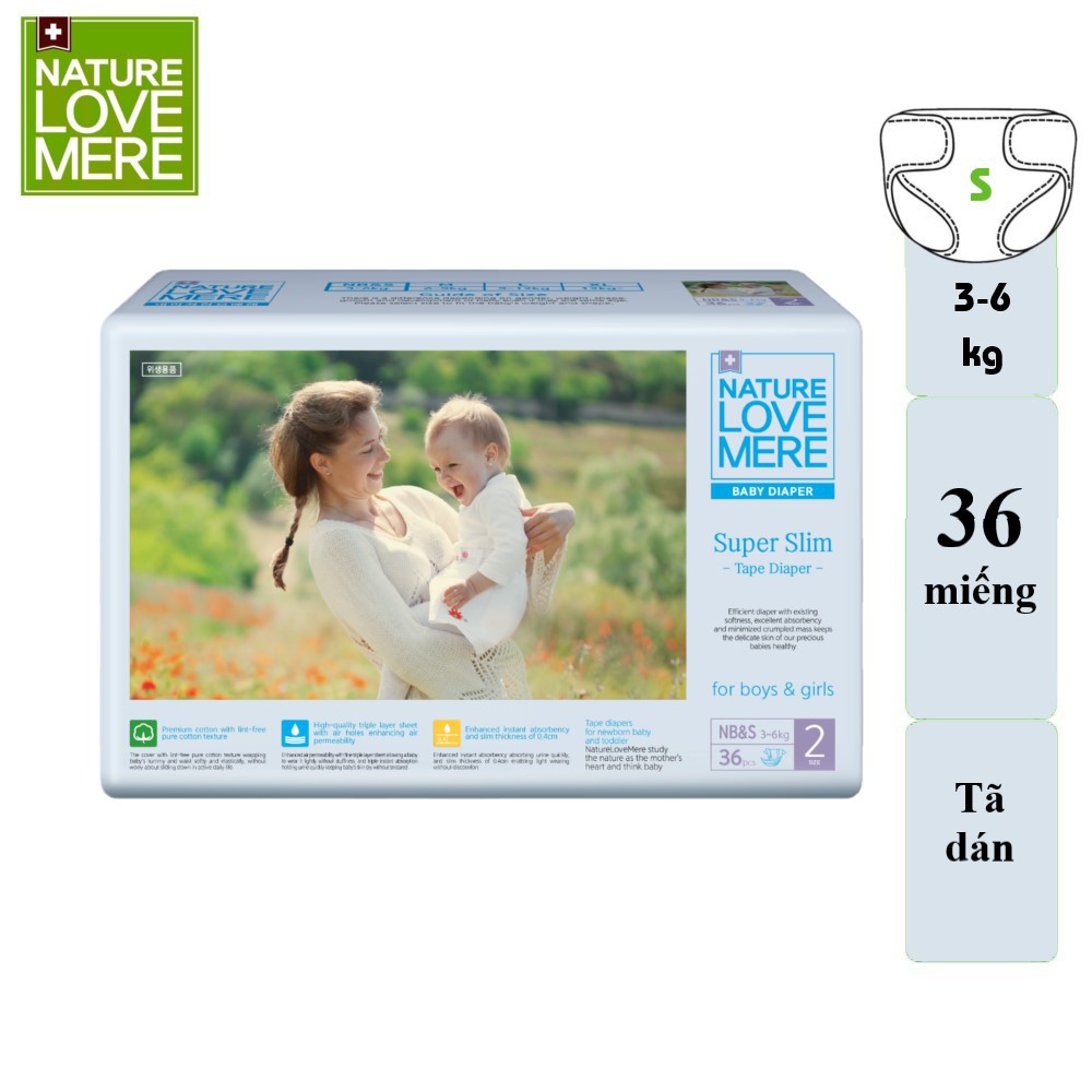 Tã/ Bỉm dán Nature Love Mere Super Slim S36/M24/L22/XL20
