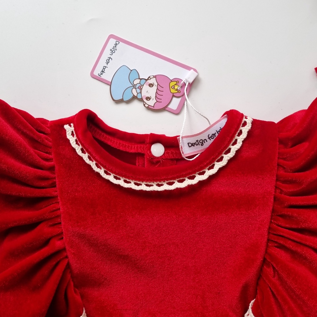 Bodysuit nhung đỏ tay cánh tiên cho bé gái sơ sinh mặc thôi nôi, đầy tháng Thu Đông - Riokids BD81