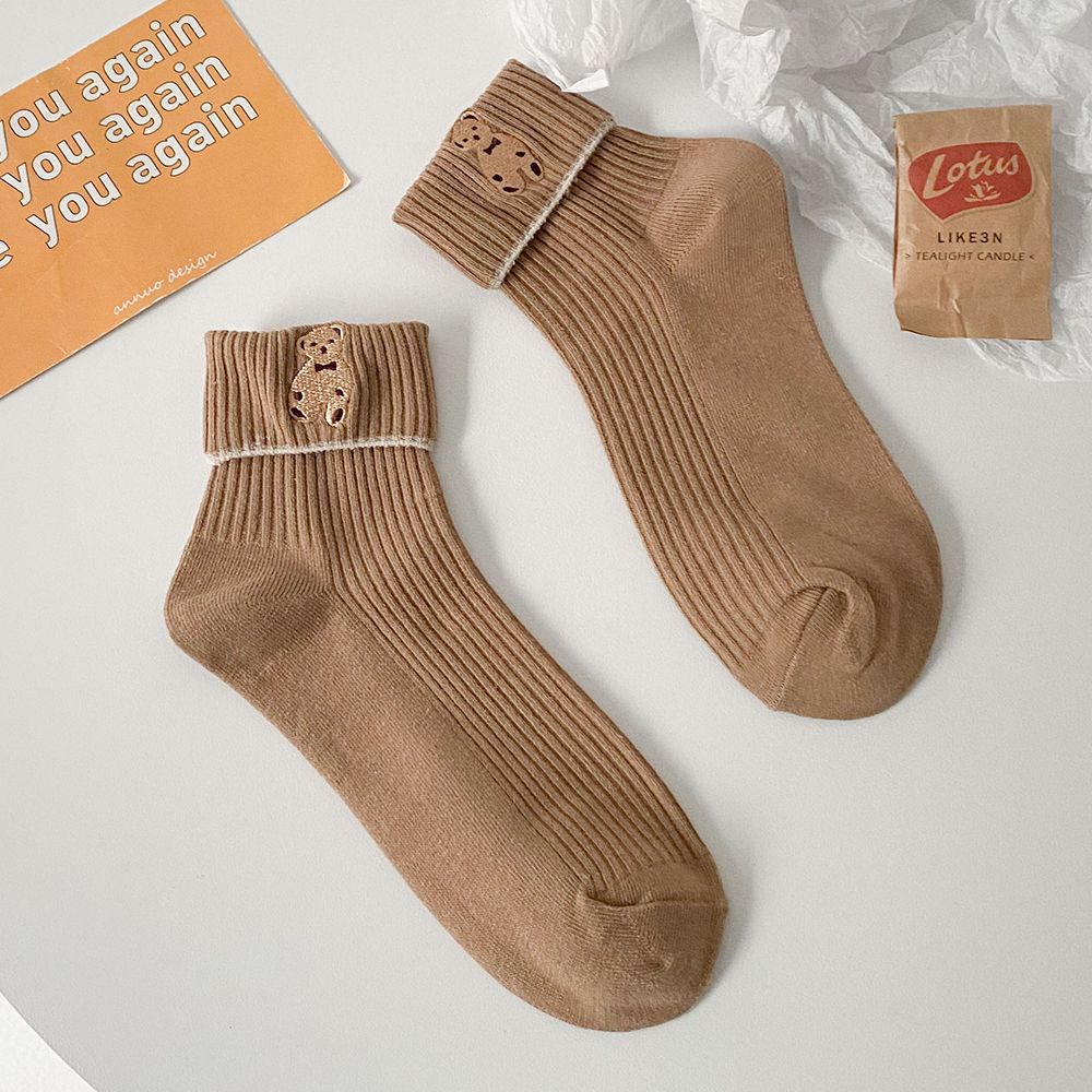 Vớ cotton thoáng khí họa tiết gấu hoạt hình dễ thương dành cho nữ