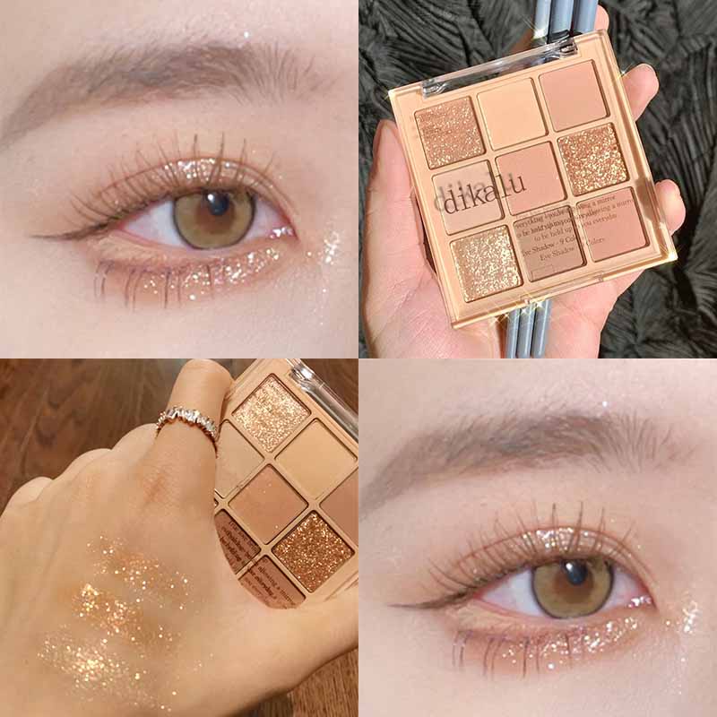 Bảng Phấn Mắt DIKALU Chín Màu Ngọc Trai Lì Tự Nhiên Lâu Trôi