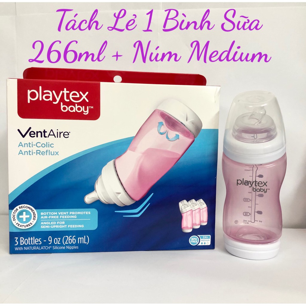 ❤️ [Hàng xt Mỹ] Bình sữa cổ rộng Playtex Baby VentAire 266ml + Núm Medium