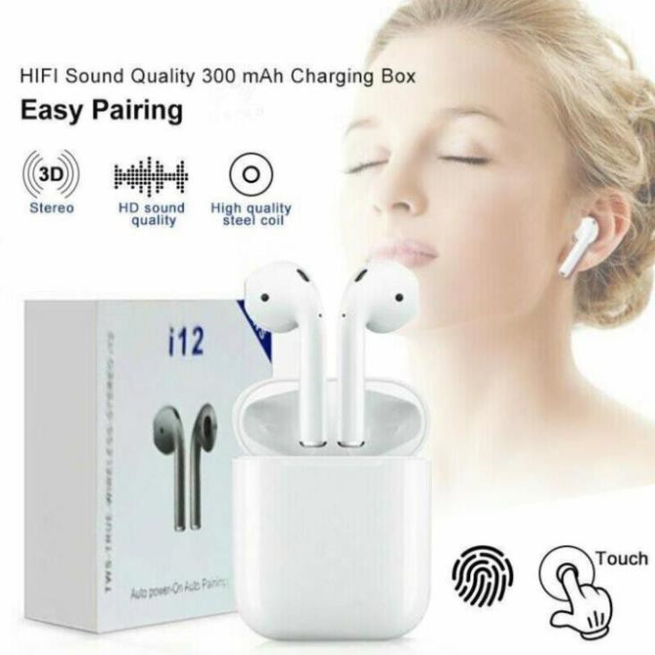 Tai Nghe Iphone Airpods 2 I12 TWS Bluetooth Không Dây 5 0 - Chuyên Gaming - Âm thanh True Wireless - Cảm Biến Siêu Nhạy