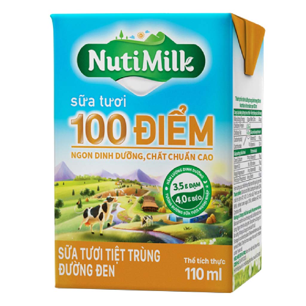 Sữa Tươi Tiệt Trùng 100 Điểm Đường Đen Nutimilk 110ml