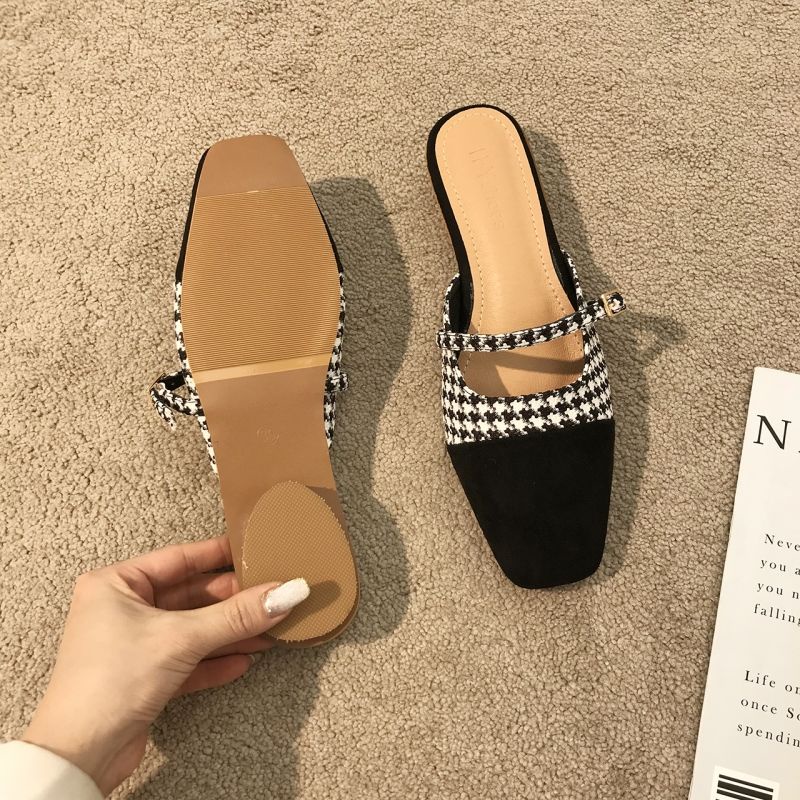 Oeggeo shop Dép Lười Gót Thấp Kẻ Sọc Thời Trang Cho Nữ