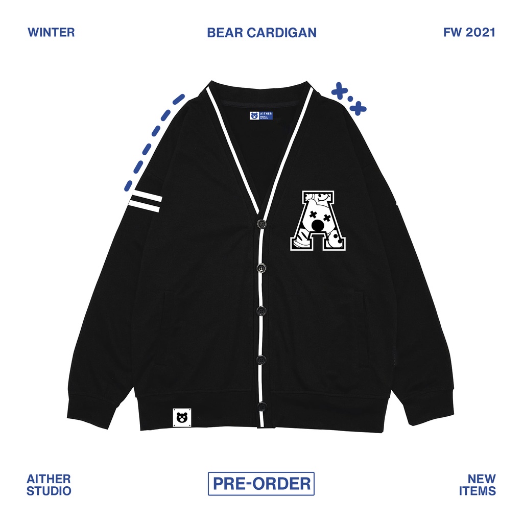 AITHERSTUDIO- Áo Cardigan Bear thêu Logo Xù Form rộng