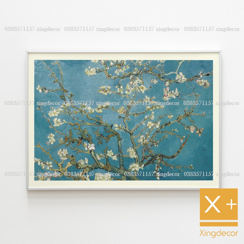 Tranh Van Gogh Almond Blossom, tranh treo tường có khung và móc tặng kèm.