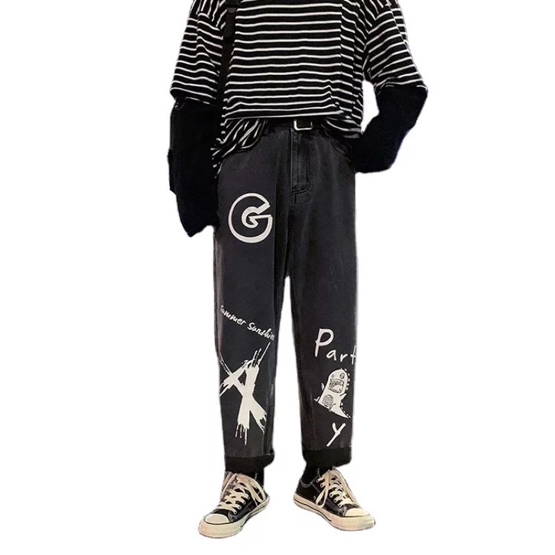 QUẦN JEANS ỐNG RỘNG T-A-N DÁNG SUÔNG PHONG CÁCH HÀN QUỐC-QJi1-THỜI TRANG UNISEX-có size Nam Nữ hình in,màu xám ảnh thật