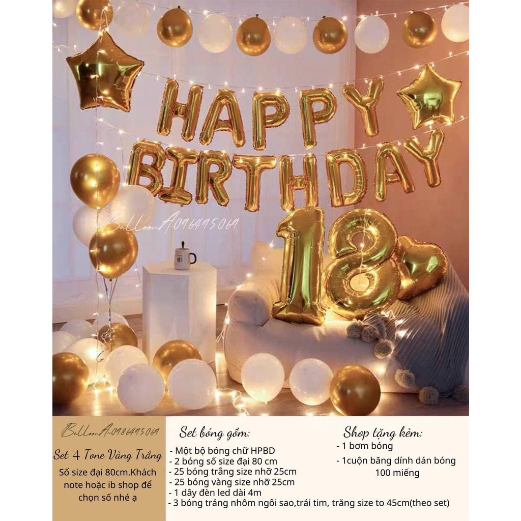 set bóng sinh nhật kèm đèn+số tuổi đầy đủ,combo bong bóng trang trí sinh nhật Happy Birthday siêu đẹp dễ làm đầy đủ đồ