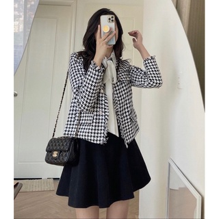 Set dạ tweed sơ mi nơ siêu xinh
